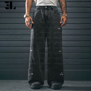 लार्सुर कस्टम कारखाना संकट वॉश राइनस्टान हीरा अलंकृत डेनिम पैंट सीधे बैगी क्रिस्टल रत्न - Product Image 6