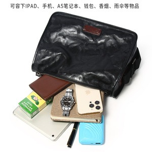 Men's Genuine Leather Crossbody <b>Bag</b> <b>Small</b> Business Travel Durable Casual Shoulder <b>Bag</b> <b>Black</b> Solid Color - Product Image 3