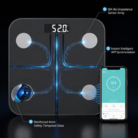 Báscula Inteligente Bluetooth para Grasa Corporal, Vidrio Templado Negro, Pantalla LED Oculta, Alta Precisión, Sistema de Pesaje Profesional para el Hogar