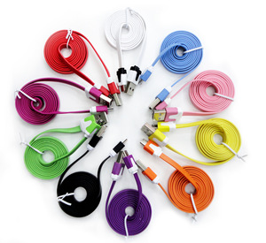 Factory Wholesale Colorful 1M 2M 3M Type-C Micro IOS Data Cable Lead Flat Noodle Data Sync Wire Charging USB Ribbon cable