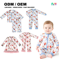 Combinaison de Noël pour bébé Puresun en fibre de bambou avec fermeture éclair, bleu bébé, imprimé rennes du Père Noël, vêtements de nuit pour tout-petits, pyjama en bambou