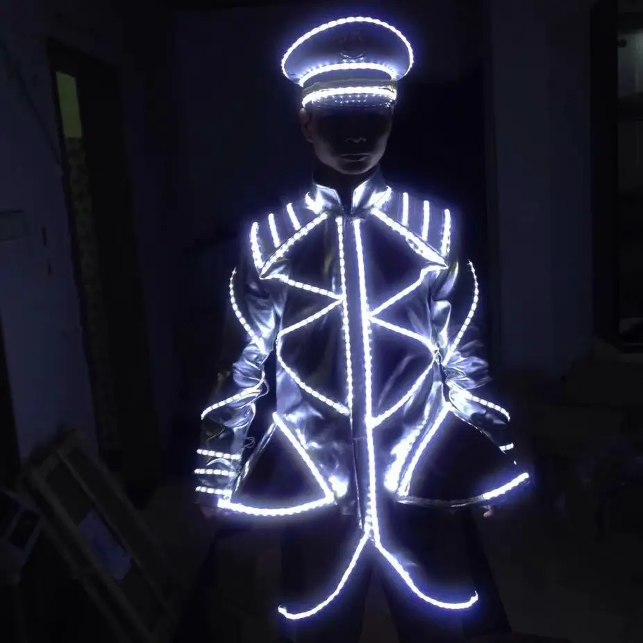 Blinkende LED-Anzug kostüme Kleidung mit LED-Helm Leuchtendes Bühnentanz-Performance-Show kleid für Nachtclub-Ballsaal kleider