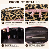 Pochette de maquillage personnalisée avec logo, imprimé léopard, sac de voyage pour cosmétiques, organiseur de cosmétiques portable pour femmes avec poignée supérieure