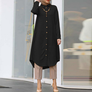 Heiße Verkäufe im Nahen Osten Muslimisches Frauen kleid Revers Lässiges Button-up Langarmhemd Muslimisches Freizeit kleid für Frauen - Product Image 1
