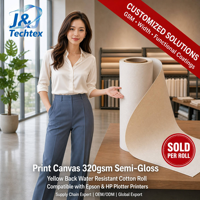 [Se Vende por Rollo] Lienzo Ecológico de 320 g/m², Semibrillante, con Reverso Amarillo, Resistente al Agua, Compatible con Impresoras Plotter Epson y HP