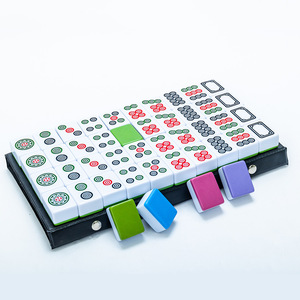 Handheld Mahjong Set Portable Melamine <b>Tiles</b> Green Blue Purple Pink For Chess Card Entertainment Universal Use - Product Image 1