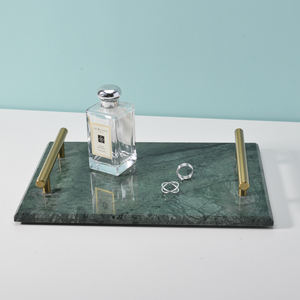 Vente en gros Plateau de service en pierre pour fruits Plateau de rangement décoratif pour parfums avec poignées dorées Plateau rectangulaire en marbre - Product Image 1