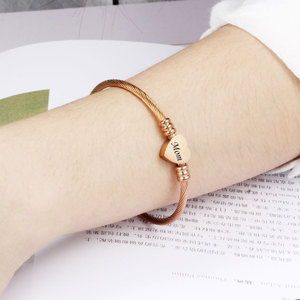 Bracelet en acier inoxydable tressé avec inscription « Mom » gravée sur un cœur, cadeau unisexe, bijoux - Product Image 2