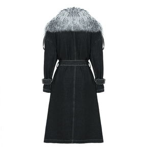 Wholesale Detachable Big Natural Mongolian Lamb Fur Collar Trench Coat Belt Soft Jeans Ladies <strong>Women</strong> Winter Real Fur <strong>Denim</strong> <strong>Jacket</strong> - Product Image 2