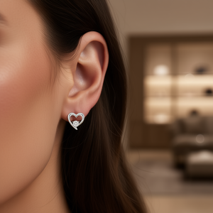 Orecchini a perno a forma di cuore in oro bianco E2898 con zirconi taglio brillante rotondo incastonati a griffe, gioielli da donna, idea regalo - Product Image 2