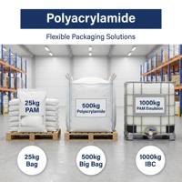 Polyacrylamide PAM pour emballage souple, sac de 25 kg, big bag de 500 kg, IBC de 1000 kg, approvisionnement en vrac