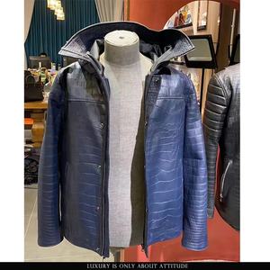 جاكيت فاخر عالي الجودة من جلد التمساح الأصلي للرجال بجلد الدراجة النارية - Product Image 4