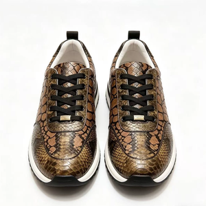 Zapatos para Caminar con Diseño de Serpiente para Hombre, Zapatillas Casuales con Cordones Planos, Cuero Genuino, Bloques de Color, Calzado para Toda Temporada - Product Image 3