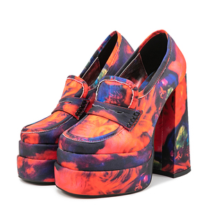 Escarpins à talons épais et plateforme surélevée pour femmes, grande taille 45, à bout carré, imprimés floraux, pour pieds larges - Product Image 4