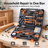 Kit d'outils à main pour la maison, pour réparation DIY, 45 pièces, comprenant marteau, pinces, tournevis, douilles, avec étui de rangement en plastique soufflé