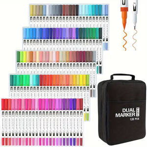 Ensemble de <span class=keywords><strong>120</strong></span> marqueurs à pointe fine pour art, calligraphie, aquarelle, feutres pour tissu, non effaçables, avec sac de rangement - Product Image 1