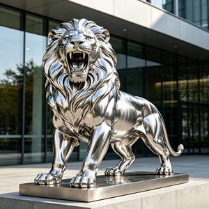 Sculpture de <span class=keywords><strong>lion</strong></span> en acier inoxydable personnalisable BZY, grande et imposante, pour hall d'hôtel, bureau ou parc - Product Image 1