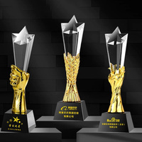 Trophées personnalisés en résine dorée, argentée et cuivrée en forme d'étoile, avec base en cristal noir et verre transparent, design 2026 le plus récent