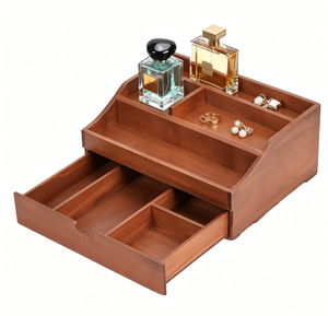 Plateau de vanité en bois de noyer avec logo personnalisé, organisateur de bureau à tiroirs divisés OEM pour le rangement de parfums, montres et lunettes de soleil, approvisionnement en gros - Product Image 2