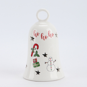 Porte-bougie de Noël festif en céramique blanche - Motif bonhomme de neige et cadeau avec découpes en étoile, Décoration de <span class=keywords><strong>maison</strong></span> pour les fêtes. - Product Image 2