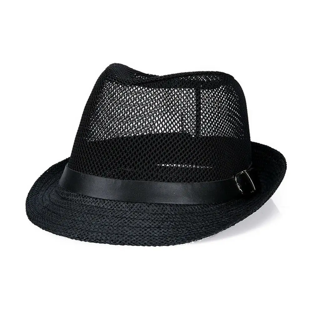 EATH18 Hollow Out Hemp Summer Women Jazz Party Straw Hats, Wholesale Beach Net Yarn Trilby Hat For Men