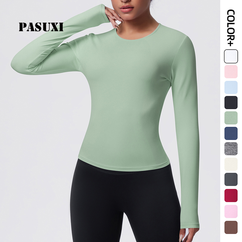 PASUXI Slim Fit Sports T Shirt Women Quick Dry Yoga Top Breathable Running Gym Clothing Long Sleeve Fitness Training Wear Tee
