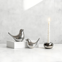 Statue d'oiseau en céramique argentée, décoration de table, style minimaliste, design nordique moderne, décoration d'intérieur, ornement de bureau