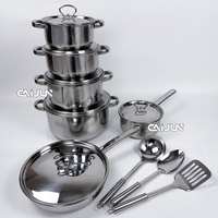 Offre Spéciale de batterie de cuisine en acier inoxydable au design classique de 15 pièces comprenant des couvercles d'outils de casseroles de cuisine