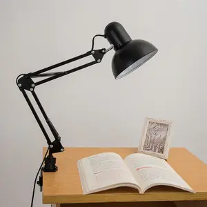 Table lamp for home office eye protection metal extra long swing arm stabilization clamp flexible gooseneck