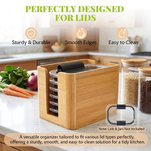 Ensemble de boîtes de rangement en bambou avec couvercles transparents, organisateur de comptoir de cuisine, trois pièces, design grain de bois - Product Image 2