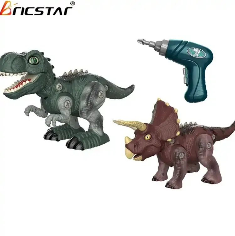 Bricstar ילדים באיכות גבוהה להרכיב צעצועים 2 ב 1 פירוק חשמלי כפול דינוזאור עם אור וקול