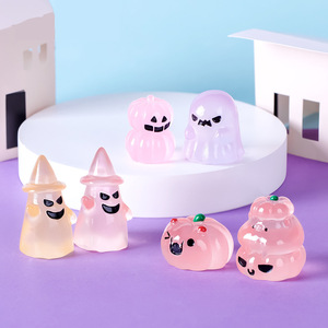 Accesorios decorativos de calabaza de fantasma de Halloween luminosos de resina de estilo de dibujos animados Mini figuritas oscuras brillantes para widgets de coche de escritorio - Product Image 2