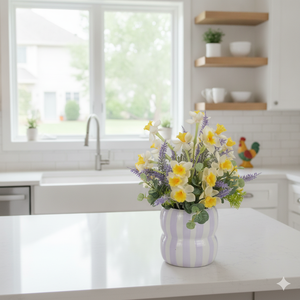Arrangement de fleurs artificielles printanières, bouquet de narcisses, de lavande et d'<span class=keywords><strong>eucalyptus</strong></span> pour décoration bohème de chalet - Product Image 4