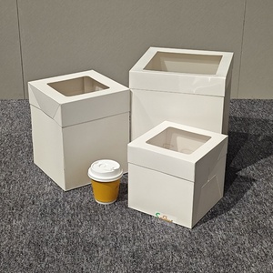 Square 12X12X8 Cake Paper Box Tall Cake <b>Boxes</b> With Window Wedding Cake Box - Product Image 4