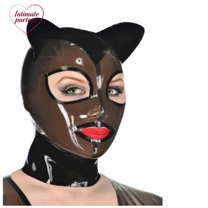 Masque en <span class=keywords><strong>latex</strong></span> pour adulte, masque d'Halloween avec oreilles de chat roses, fermeture éclair au dos, fait à la main, cosplay pour hommes et femmes, BDSM, <span class=keywords><strong>SM</strong></span> - Product Image 1