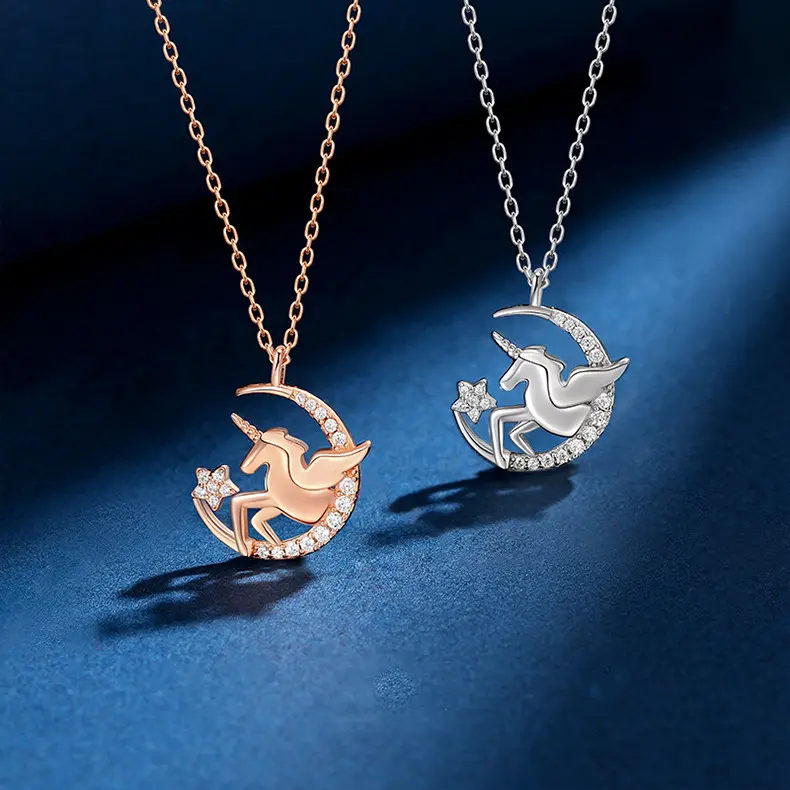 Kalung bintang air mata Unicorn gaya Korea, Kalung berlian imitasi sederhana untuk wanita, hadiah perhiasan Valentine