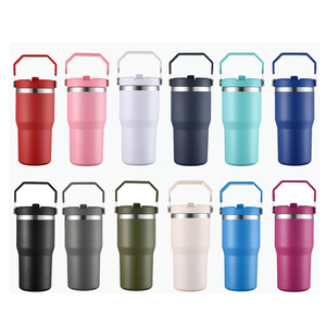 Gobelet isotherme classique en acier inoxydable de 30 oz, anti-fuite, avec poignée, couvercle torsadé et paille rabattable, pour le camping et le bureau - Product Image 2