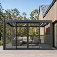 Porte coulissante extérieure toutes saisons à persiennes intégrales en alliage, pare-soleil et coupe-vent pour gazebo