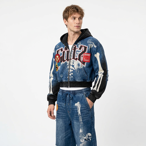 Conjunto de sudadera con capucha azul para hombre, estilo urbano con estampado digital, conjunto de dos piezas con patrón de huesos y pantalones con cremallera - Product Image 6