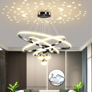 JUNTOS Oro Tres anillos Luces colgantes de alta calidad Líneas suaves Candelabro de Ambiente de moda nórdica moderna - Product Image 1