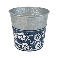 Fournitures de jardin personnalisées en gros, seau à fleurs en acier galvanisé avec logo floral en relief, pots ronds pour plantes et herbes décoratives