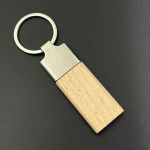Custom Logo Business Gift Rectangular Beech Wood Wooden Metal Keychain Key Chain - Product Image 6