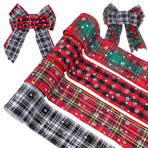 LINGKAI <b>Red</b> Black Tartan Linen Snowflake Buffalo Plaid Wired Christmas <b>Ribbon</b> for Xmas Gift Wrapping - Product Image 5