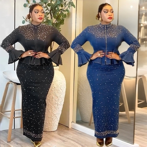 Conjunto de Vestido de <span class=keywords><strong>Fiesta</strong></span> de Dos Piezas de Mezclilla con Pedrería y Cuentas <span class=keywords><strong>para</strong></span> <span class=keywords><strong>Mujer</strong></span>, Modelo J1100, Elegante y Sofisticado, Vestido Formal de Dos Piezas <span class=keywords><strong>para</strong></span> <span class=keywords><strong>Fiesta</strong></span> - Product Image 1