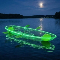 Kayak transparent double en polycarbonate avec éclairage LED, fond transparent, bateau à rames en PC pour le tourisme et les excursions en plein air