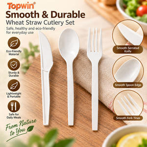 Ensemble de couverts jetables biodégradables en amidon de maïs, fourchette, cuillère, couteau, robustes, pour la restauration à emporter, les restaurants - Product Image 1