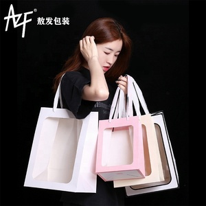 Hot Selling Customized Window Transparent Tote Packaging Gift Bag Open Window Paper Bag Birthday