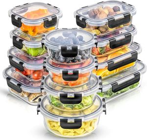 Boîte à lunch hermétique en verre borosilicate de haute qualité, facile à nettoyer, compatible micro-ondes, avec couvercle en plastique, pour la cuisine, le camping et la préparation des repas - Product Image 1