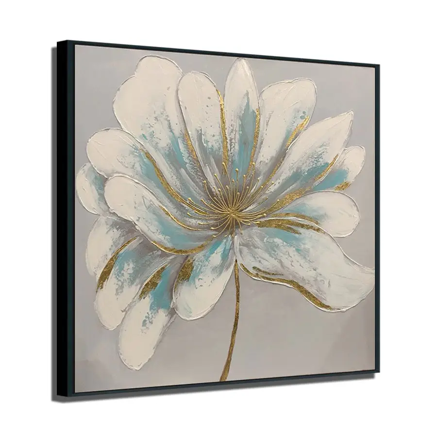 Arte originale 100% dipinto a mano blu pittura a olio di fiori stile moderno floreale tela decorativa classica arte della parete