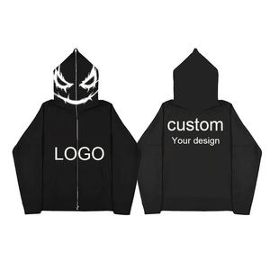 Sudadera con capucha de algodón grueso con cremallera completa, máscara facial integrada, gráfico de hip hop, estilo urbano, para hombre, personalizada - Product Image 1